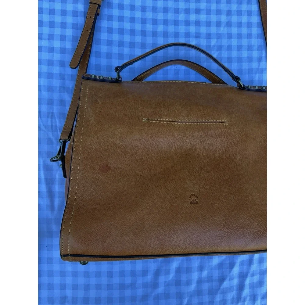C & C California Leather‎ Bag Satchel Crossbody Tote Womens Bag British Tan